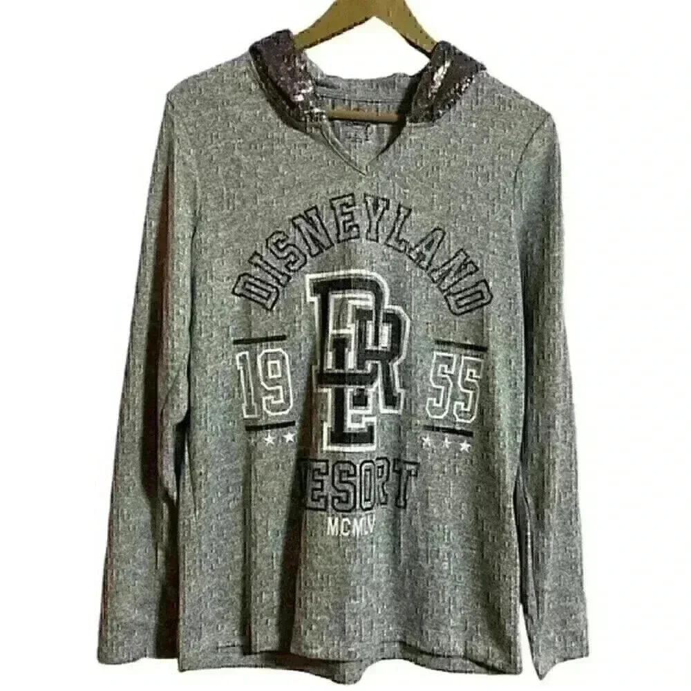 Disney Hoodie Women’s Large Grey Silver Sequined